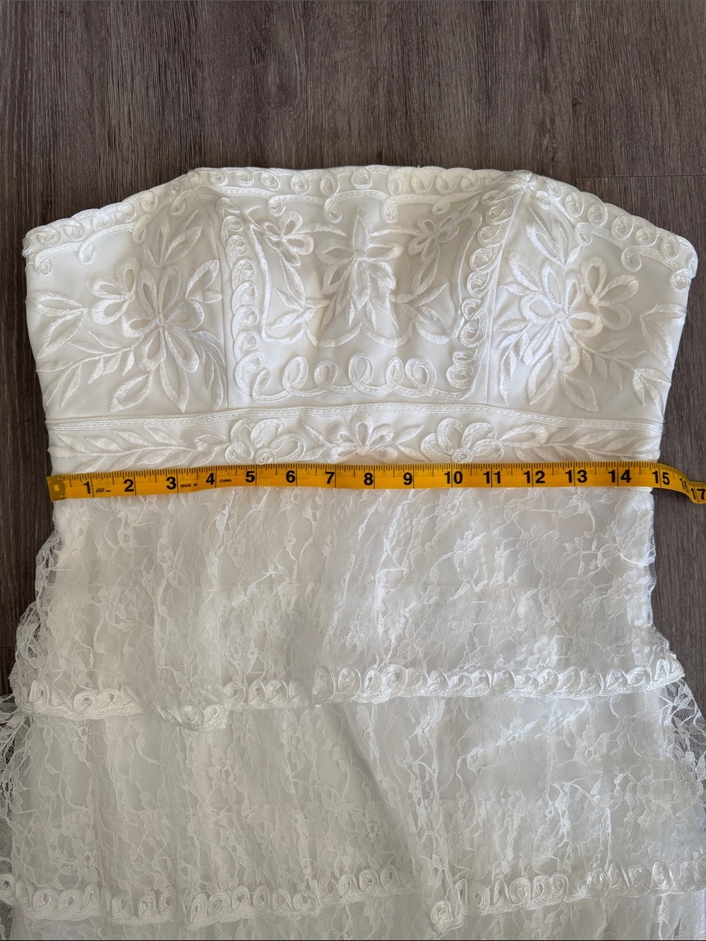 Sue Wong Lace Tiered Strapless Dress in White with Soutache Details - Picture 9 of 13